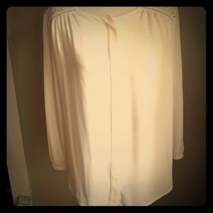 Long sleeve loose fitting lace accent blouse